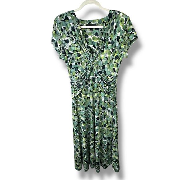Connected Apparel Y2K 90's Green Geometric Short Sleeve Knot Front Midi Dress - Picture 2 of 7